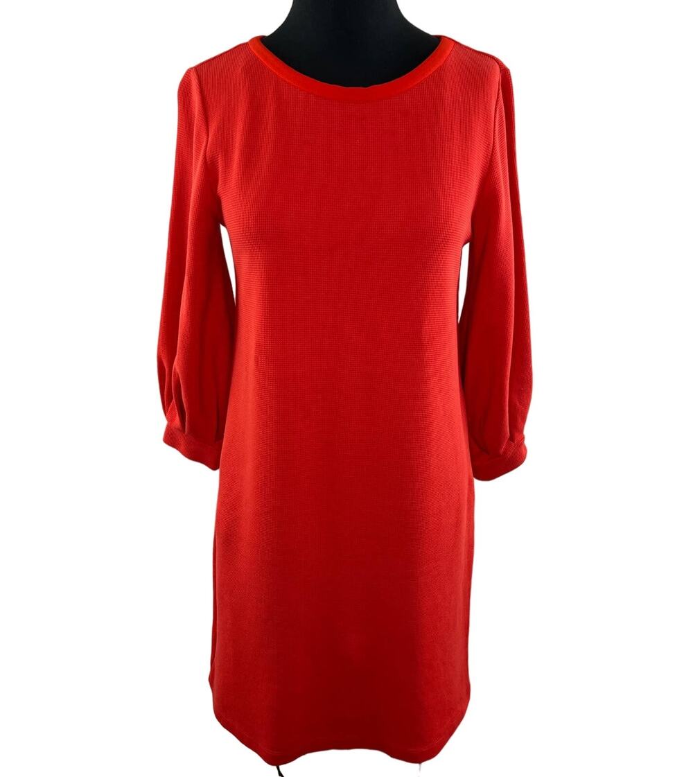 Massimo Dutti Red Waffle Knit Long Sleeve Keyhole Sheath Knee Length Dress Small